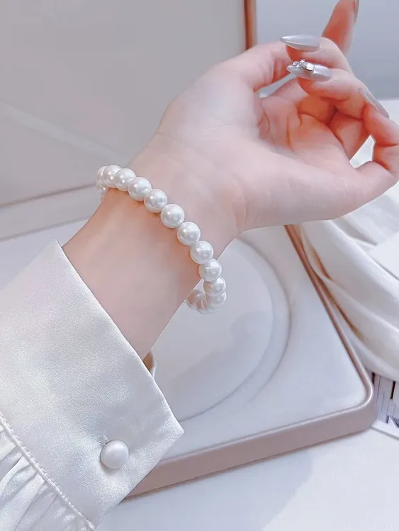 非金属仿珍珠手链 新品推荐极光镜面正圆强光天女珠手链