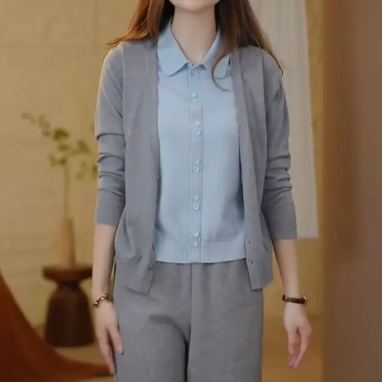 韩版时尚假两件针织衫毛衣女2025年春秋新款洋气减龄显瘦百搭上衣