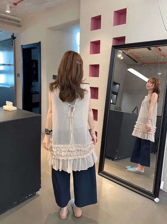 【BORAKOO】柔光简调~韩系氛围感木耳边背心娃娃衫