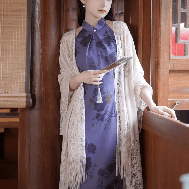 配旗袍小披肩外搭高级感遮阳薄款蕾丝时尚优雅斗篷女性夏季中国风