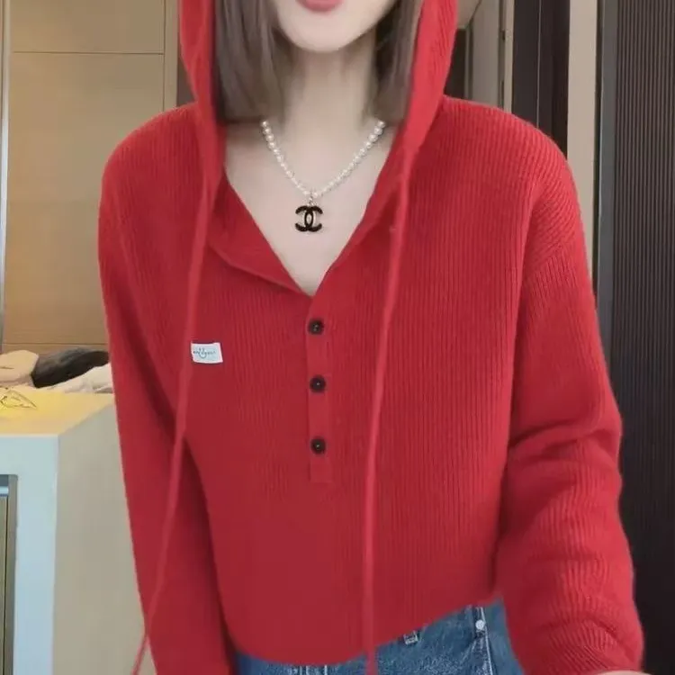 设计感休闲简约连帽针织衫女2025秋季新款时尚百搭显瘦打底衫毛衣