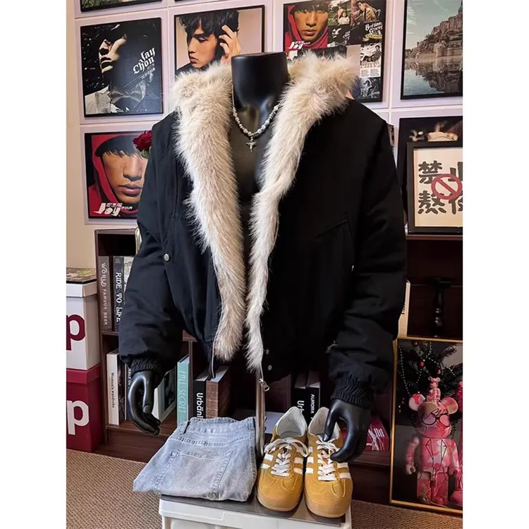 cleanfit毛领连帽座山雕棉服男款冬季保暖短款棉衣外套美式复古潮