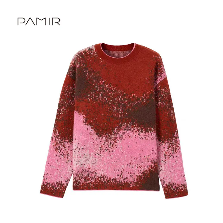 [叶可可]PAMIR秋冬款女士圆领羊绒长袖拉绒针织衫HLR215