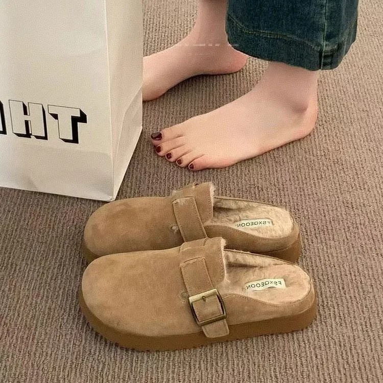 明星同款厚底毛毛勃肯鞋女半拖秋冬外穿爆款一脚蹬懒人鞋加绒棉拖