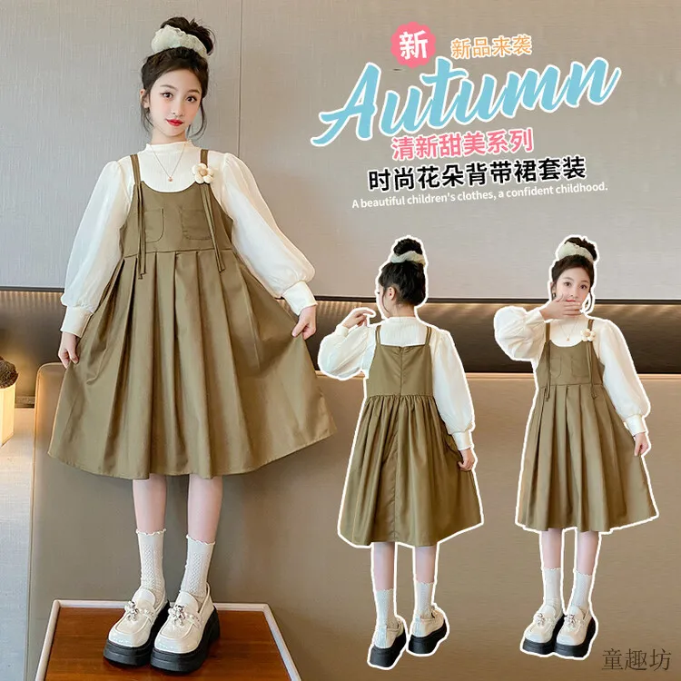 女童春装连衣裙2套装025新款洋气儿童背带裙时髦小女孩两件套裙子