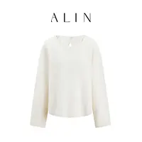 阿琳ALIN【雪别】兔毛羊毛混纺纱线毛衣女秋圆领简约针织衫AL5OZS12
