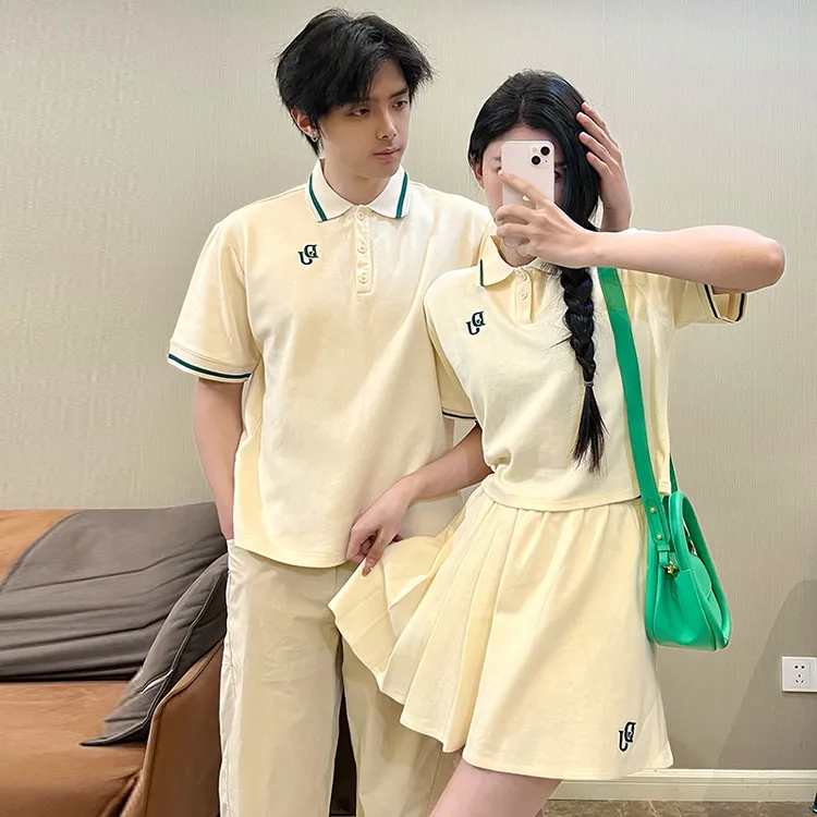 情侣装2025夏季学院风短袖polo翻领短袖衫套装小众设计感一裙一衣