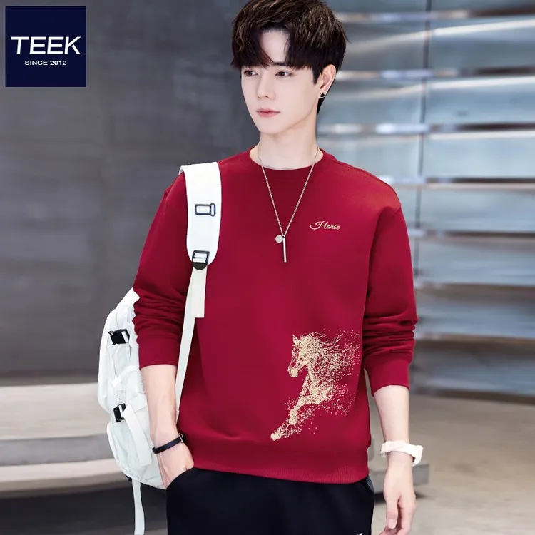 马年本命年衣服男款爆款2026新款纯棉男士卫衣酒红色拜年喜庆外套