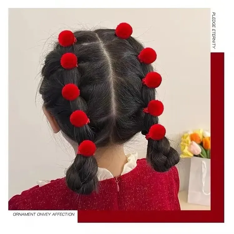 新年红色高弹毛球皮·筋拜年喜庆扎头发拇单质氮肥氮肥肥料氮肥商品图