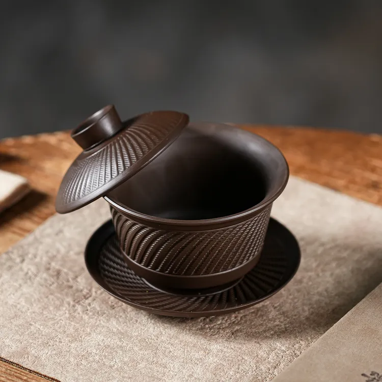 紫砂三才盖碗功夫茶具家用大号茶碗陶瓷大容量茶杯茶道零配件