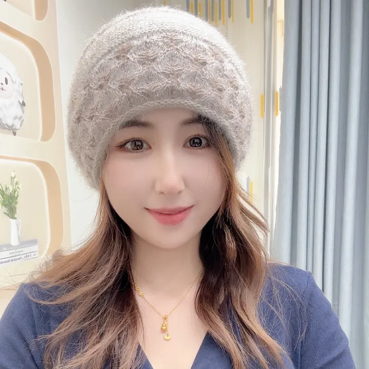 新款冬季帽子钩花双层加厚保暖时尚堆堆帽