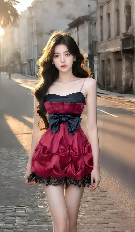 夏季新款纯欲知性风红色拼接设计连衣裙女小众时尚气质高级感穿搭