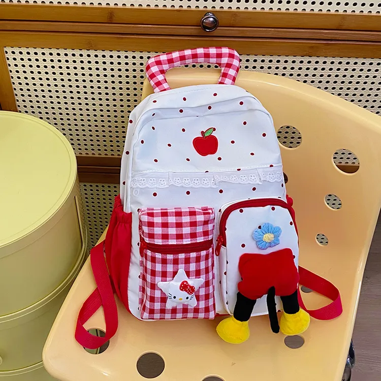 儿童卡通双肩包红色波点女童出游背包幼儿园开学书包小学生轻便包