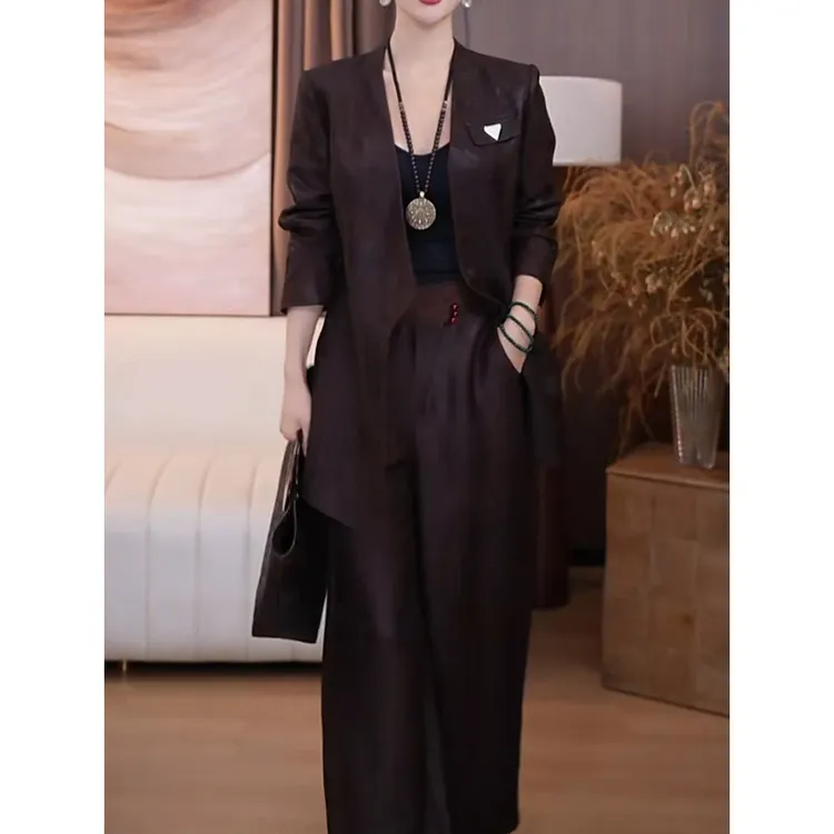 端庄优雅时尚国风裤套装女2025秋季新款轻奢显瘦长袖上衣+阔腿裤