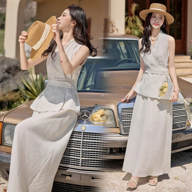 韩系慵懒风优雅时尚气质复古洋气上衣半身裙两件套套装夏装新款