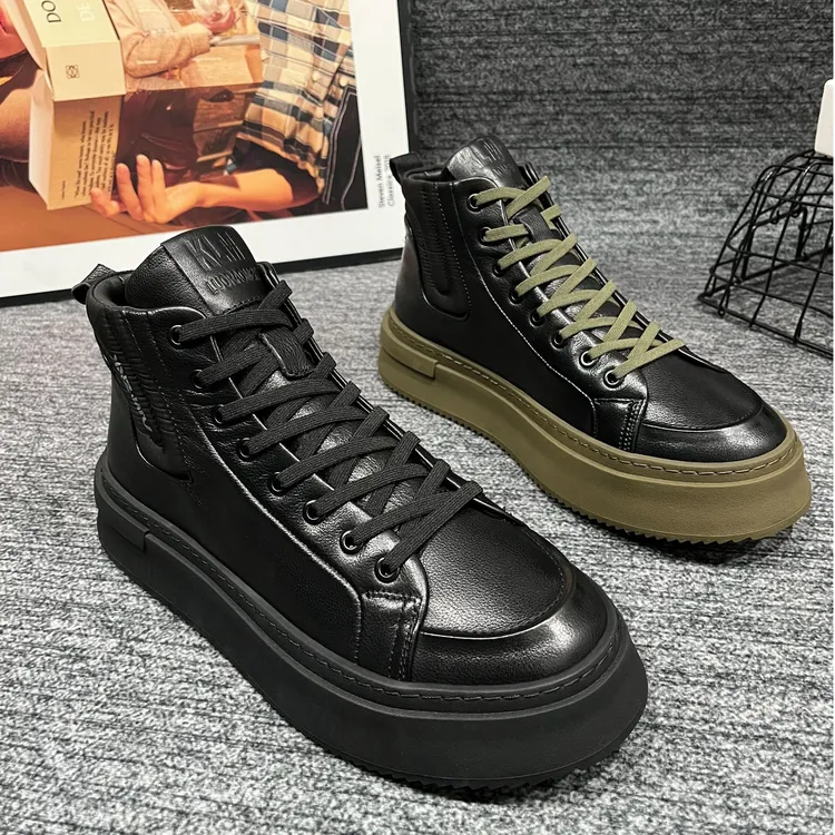 D915【棉鞋】冬季新款时尚潮流百搭厚底系带休闲男士马丁靴