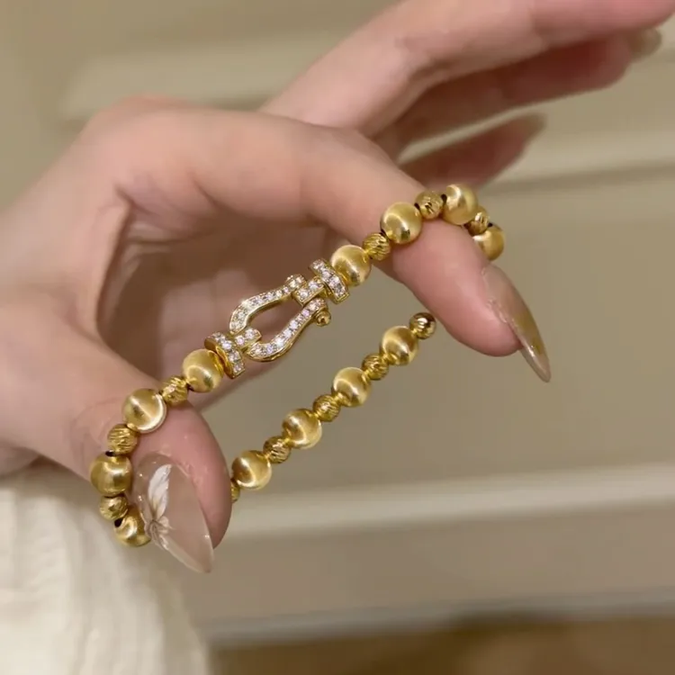 铜合金手链 法式个性新款猫眼马蹄口镶钻手链小众高级感百搭手饰