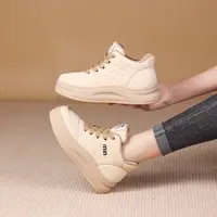 听纯1006秋季新款真皮短靴休闲复古百搭高帮鞋厚底系带女靴子