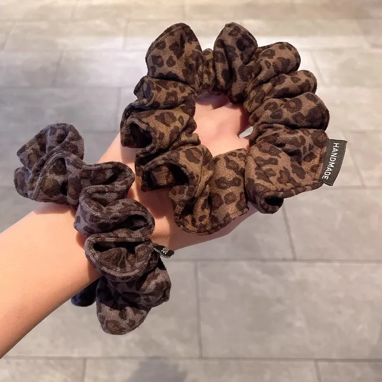 韩系豹纹丝绒小肠发圈秋冬新款中号扎头发丸子头发饰韩版发绳皮筋