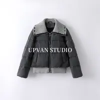 UPVAN 拼接复古风！短款拼接羽绒服 大翻领 + 针织下摆 细节控狂喜