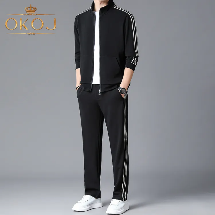 OKOJ轻奢时尚运动套装男立领开衫秋季新款透气抗皱商务休闲两件套