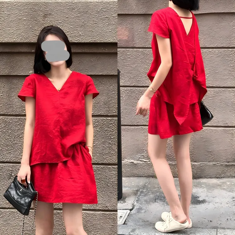 宽松显瘦时尚套装女2025夏季新款大码女装百搭短袖T恤短裤两件套