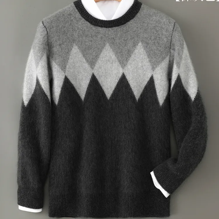 100%羊毛男士宽松加厚款套头秋冬款圆领加厚羊绒套衫