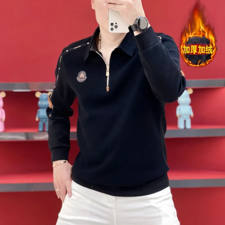 2025秋季男士长袖翻领卫衣时尚休闲百搭潮流韩版针织拼接套头卫衣
