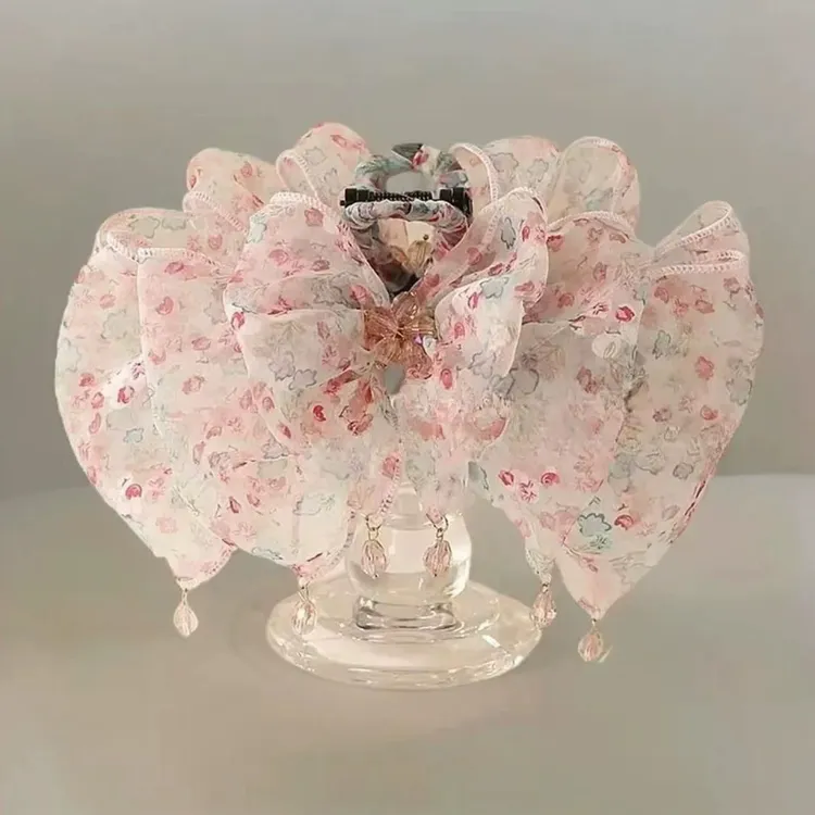 「夏日初恋」新款超仙温柔氛围感碎花蝴蝶结抓夹百搭鲨鱼夹发夹头饰