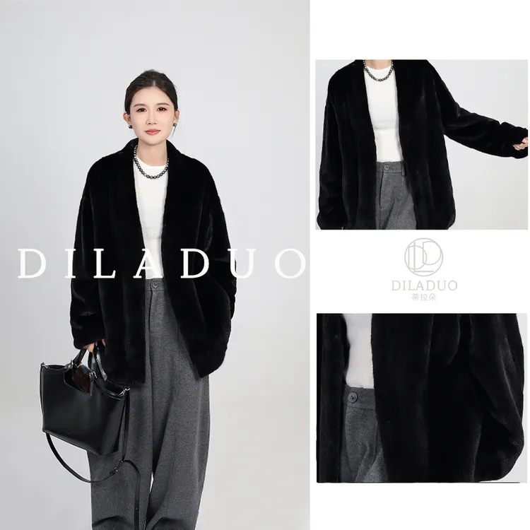 【锦一】貂皮100%真貂女款V领女士水貂皮草外套海宁水貂皮草帕斯条