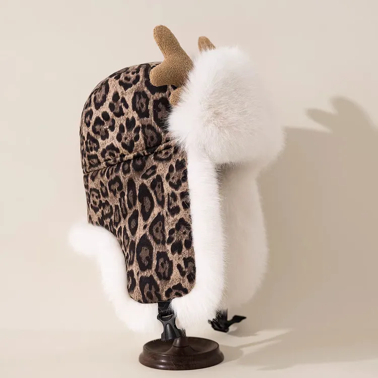 可爱鹿角雷锋帽子女冬季新款保暖骑行防冻护耳加绒加厚东北防寒风