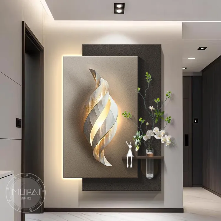 轻奢高级感入户玄关装饰画立体画挂画造景走廊过道壁画灯2025新款