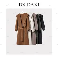 DX.DAXI【夜与法兰西】秋冬新款双面羊毛中长款连帽过膝毛呢大衣