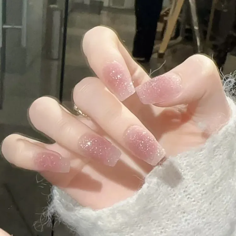 【荔枝冰沙】渐变腮红美甲穿戴甲短款显白高级感小众手工新款穿戴甲