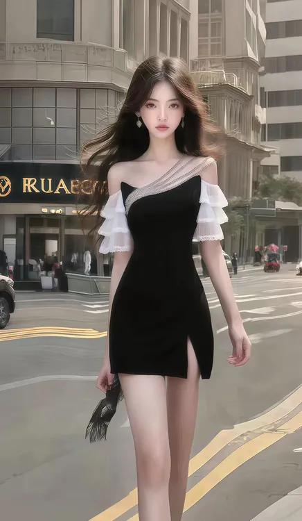 夏季新款时尚温柔风不规则领型修身收腰连衣裙女氛围感气质女装