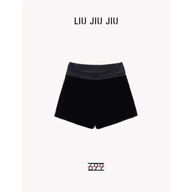 LIUJIUJIU 复古轻奢名媛千金风高级感丝绒腰头拼接短裤DK4662L