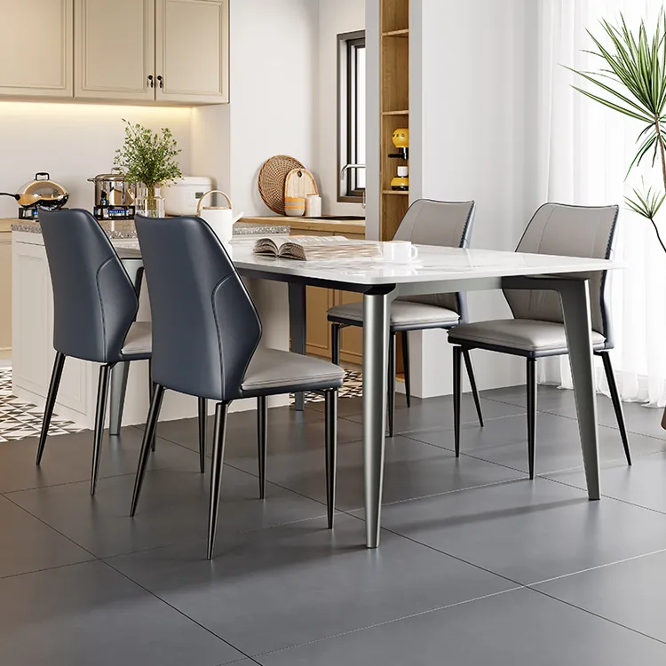 意式极简岩板餐桌新款家用小户型吃饭桌子长方形岩板餐桌椅组合