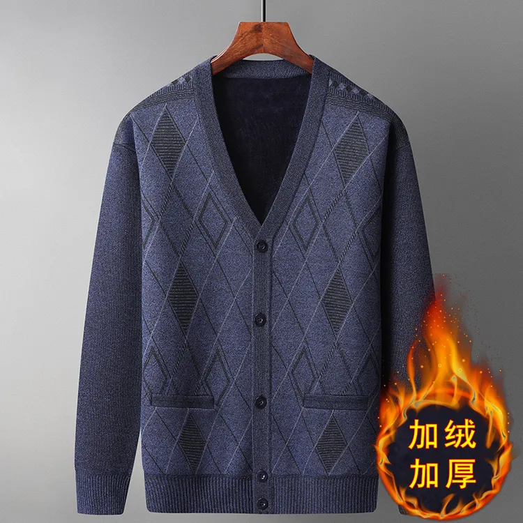 冬季中老年男装开衫毛衣爸爸装针织衫上衣宽松外套加绒加厚打底衫