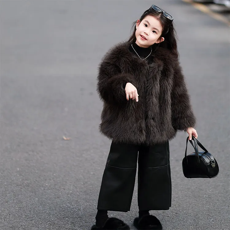 女童加厚毛毛外套冬季洋气棉服女宝千金风保暖儿童环保仿皮草大衣