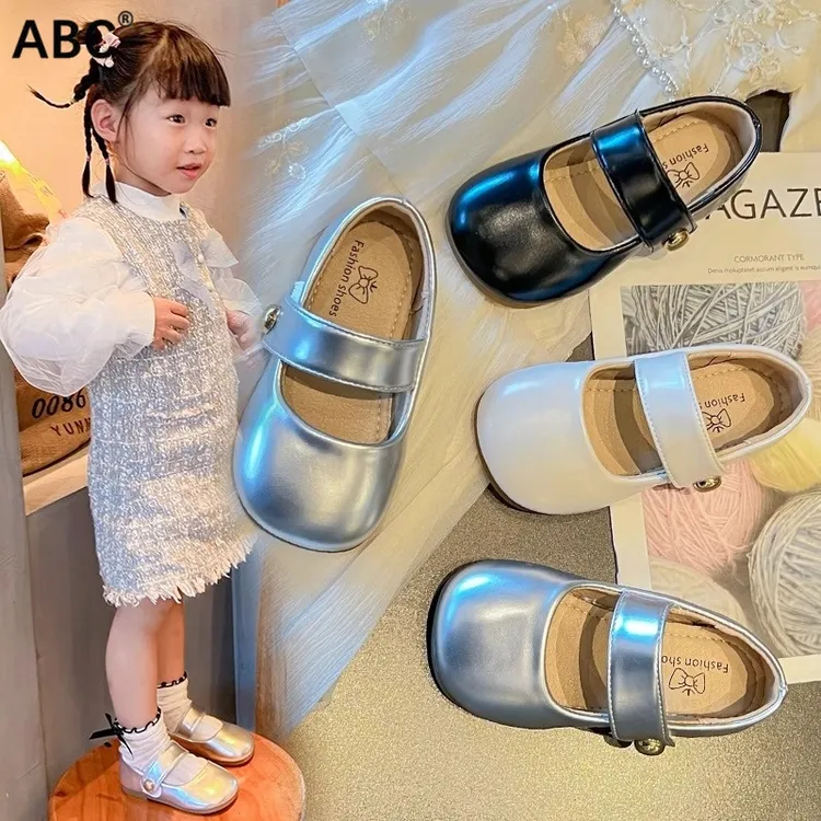 ABC女童复古皮鞋2025秋季儿童鞋休闲浅口玛丽珍鞋宝宝软底豆豆鞋