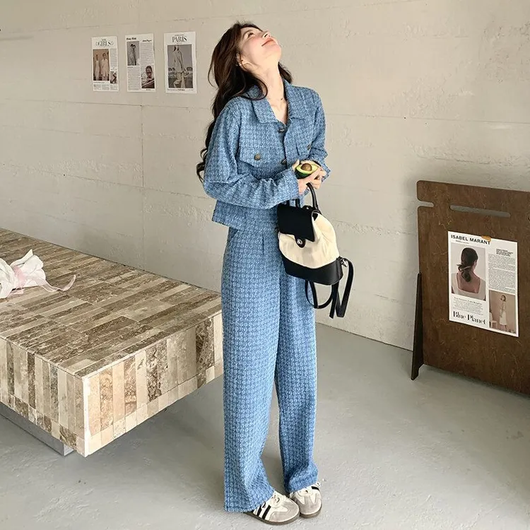 今年流行爆款欧若风牛仔套装女2025秋季新款牛仔外套阔腿裤两件套