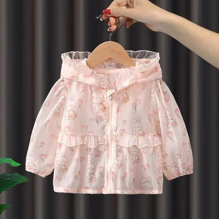 女公主开衫宝宝女宝上衣连帽防晒服透气公主风防紫外线女童薄外套