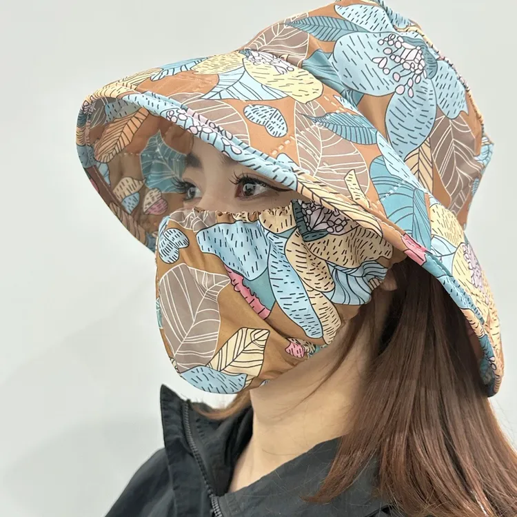 防紫外线夏天口罩帽子天遮脸防晒遮阳帽户外骑行干活采茶帽太阳帽