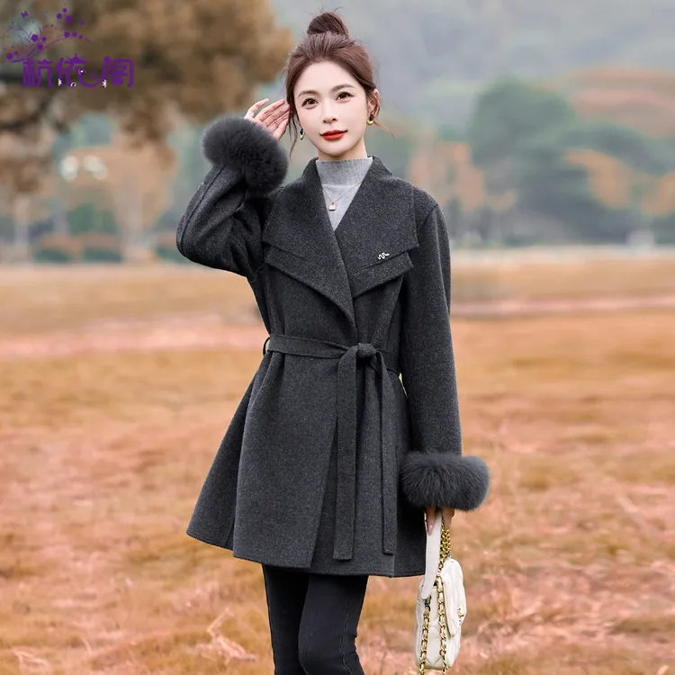 毛呢外套女中长款2025冬季新款小个子气质洋气收腰羊毛双面呢大衣