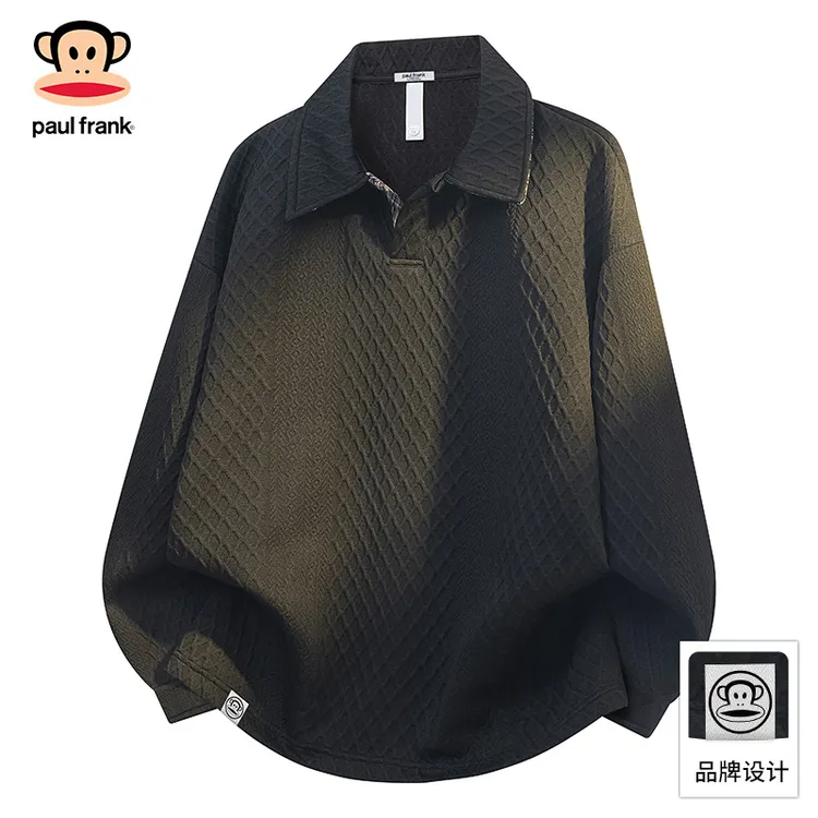 PaulFrank/大嘴猴提花休闲新款卫衣男士2025秋季休闲翻领长袖上衣