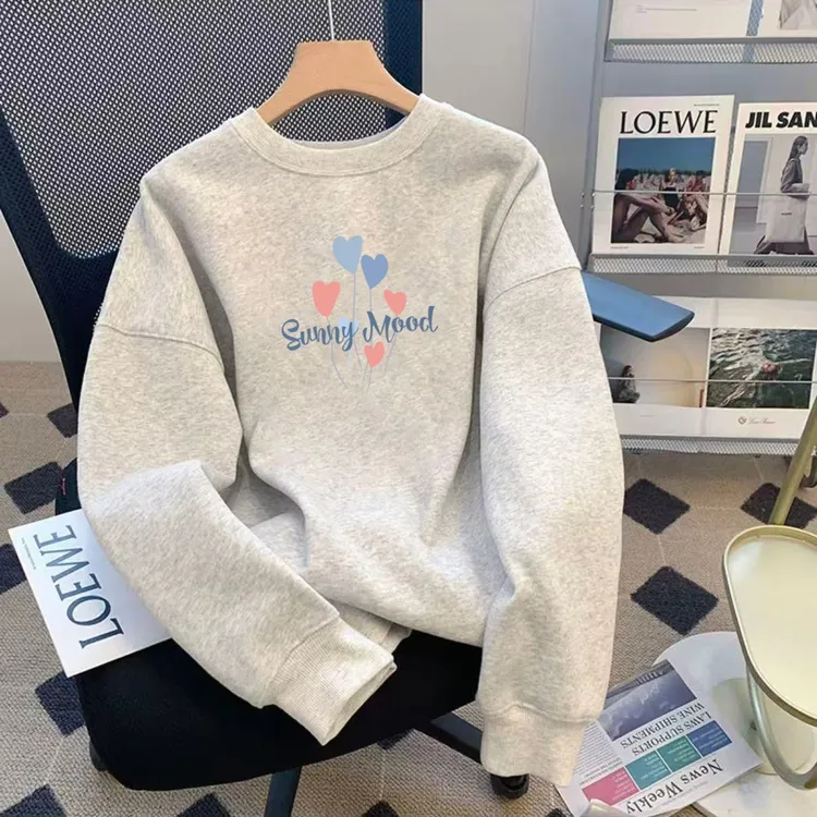 圆领卫衣女秋冬季新款韩版宽松大码胖mm加绒上衣洋气百搭休闲外套