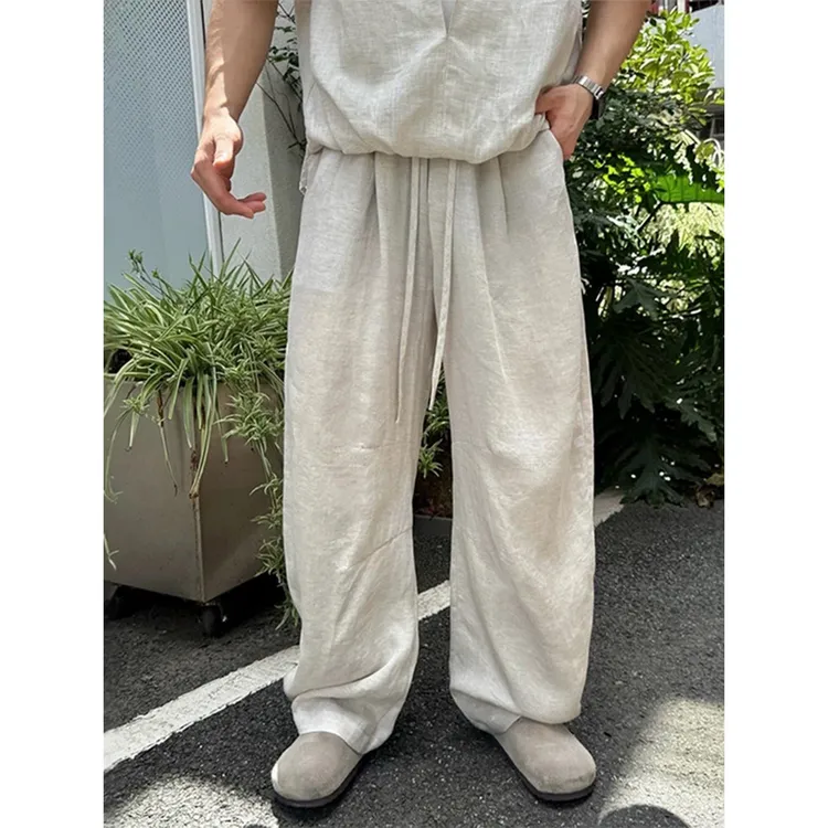 老钱风裤子男款夏薄款百搭潮流直筒裤慵懒风松弛感冰丝阔腿休闲裤