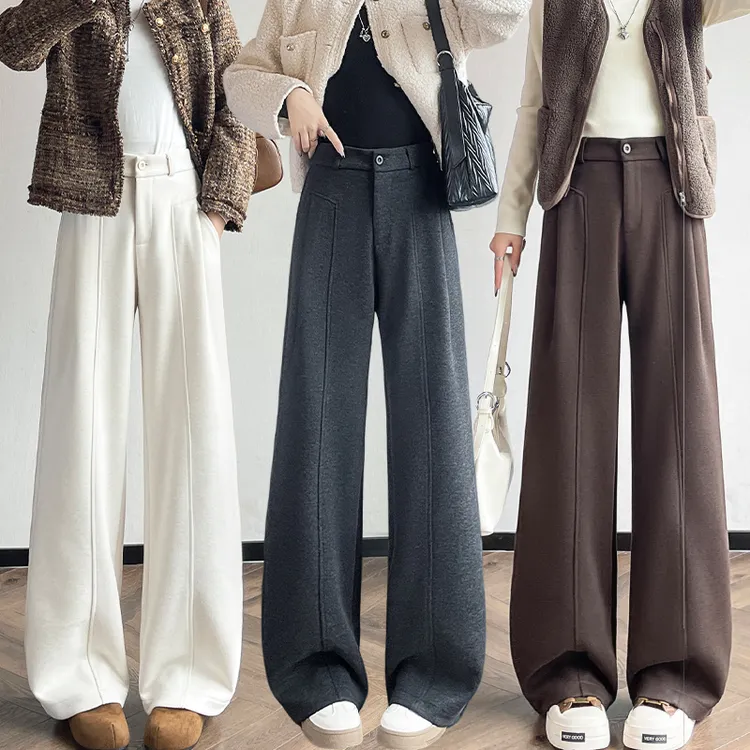 绵羊毛醋酸窄版西装阔腿裤女秋冬2025新款加绒休闲毛呢弯刀裤子