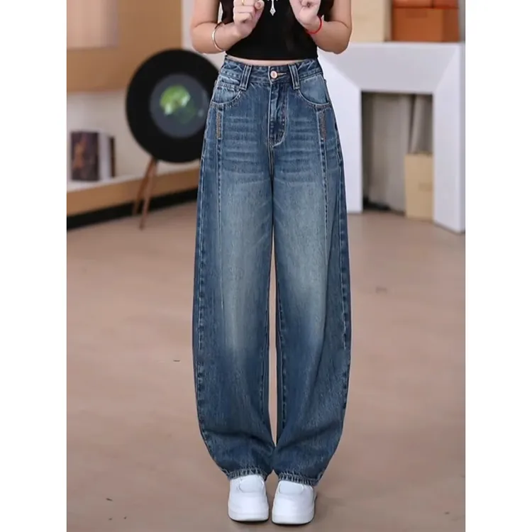 高腰牛仔裤阔腿宽松裤子女秋冬弯刀裤2025新款香蕉裤宽松显瘦长裤
