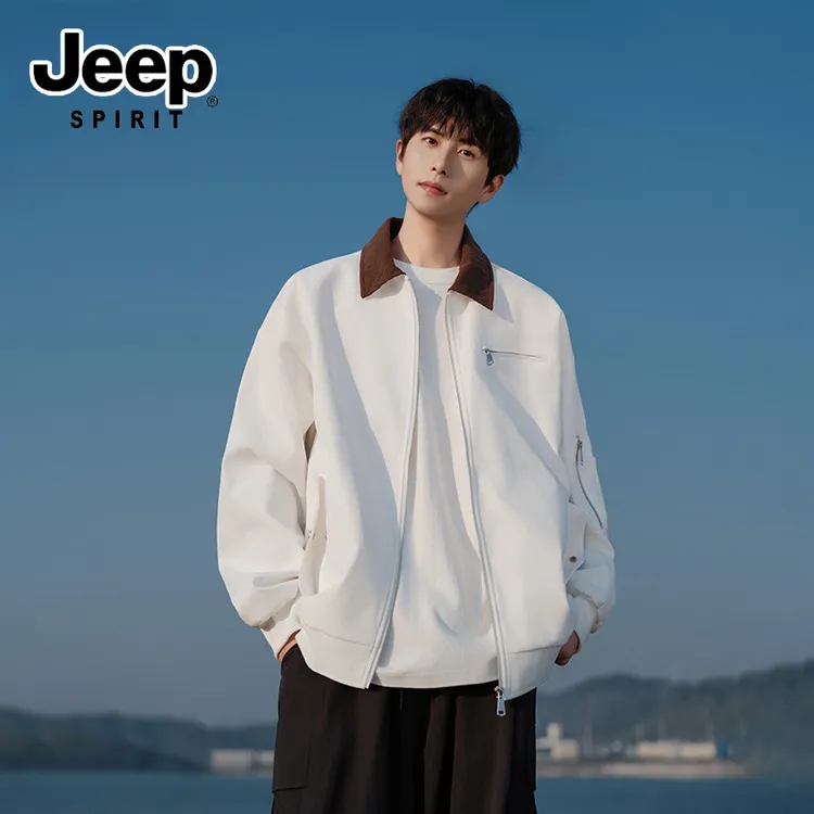 JEEPSPIRIT美式翻领工装夹克男士春秋季新款宽松潮牌休闲百搭外套